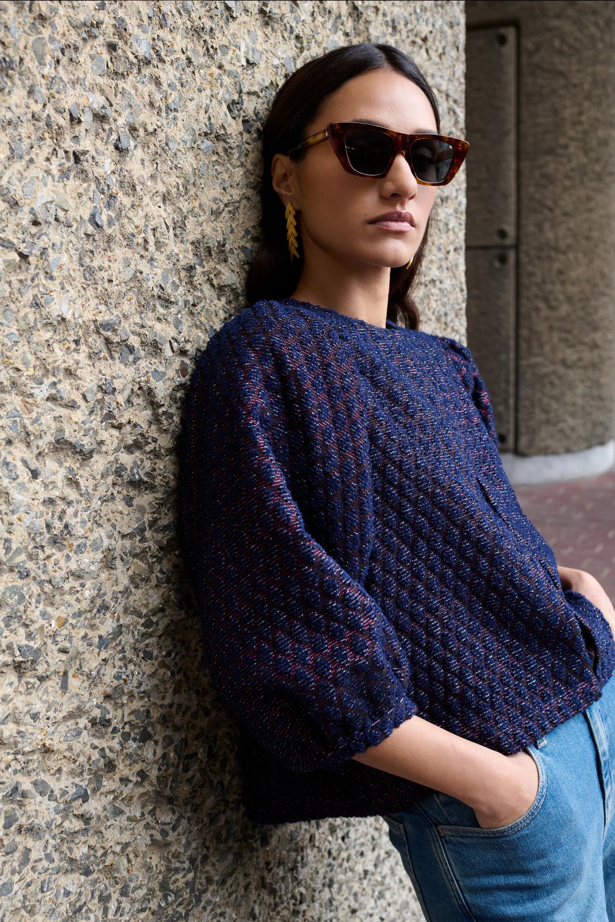 By-Bar Mauri Diamond Check Sparkle Blouse