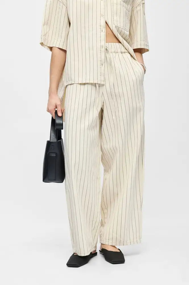Object Cally Birch Pinstripe Cropped Denim Trousers - The Mercantile London