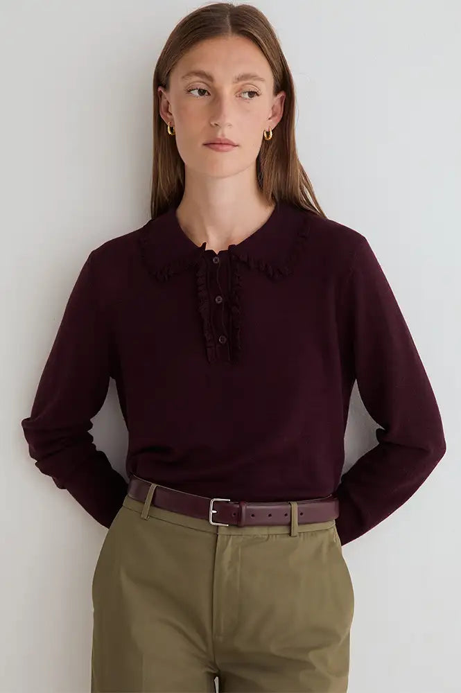 Yerse Granate Fine Knitted Polo Jumper