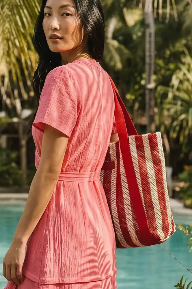 Nooki Hackney Red Mix Striped Shopper - The Mercantile London