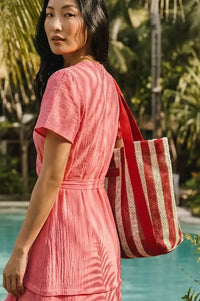 Nooki Hackney Red Mix Striped Shopper - The Mercantile London