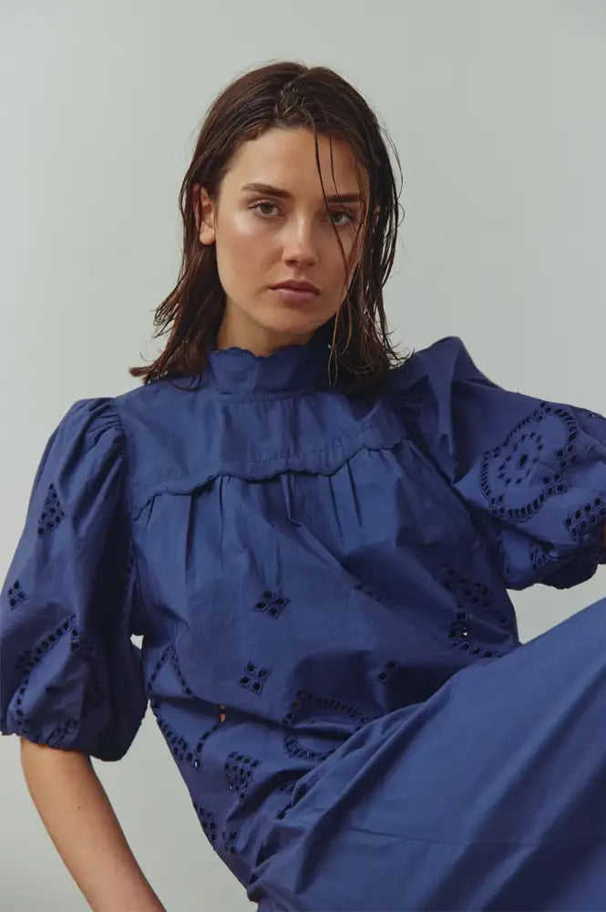 Noella Marilyn Dusty Blue Blouse - The Mercantile London