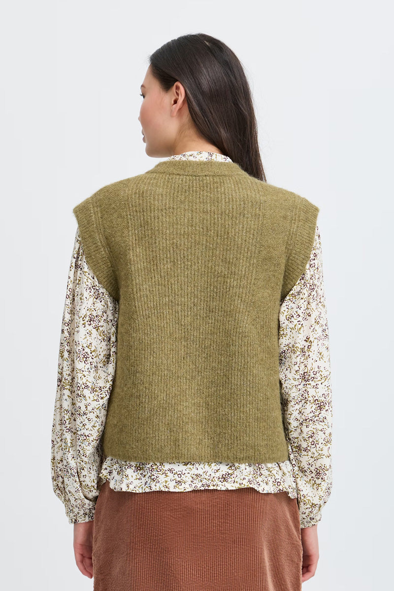 Atelier Rêve Silvi Olive Sleeveless Cardigan - The Mercantile London