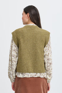 Atelier Rêve Silvi Olive Sleeveless Cardigan - The Mercantile London
