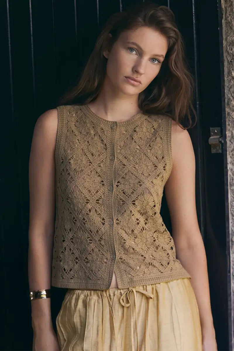 Yerse Hunter Green Crochet Vest Top - The Mercantile London