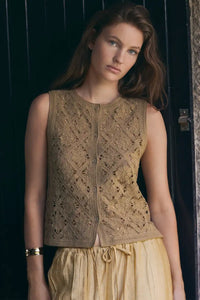 Yerse Hunter Green Crochet Vest Top - The Mercantile London