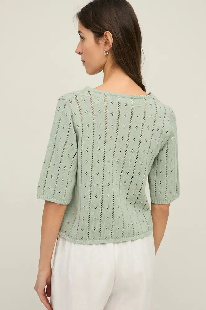 Yerse Mint Green Pointelle Cardigan