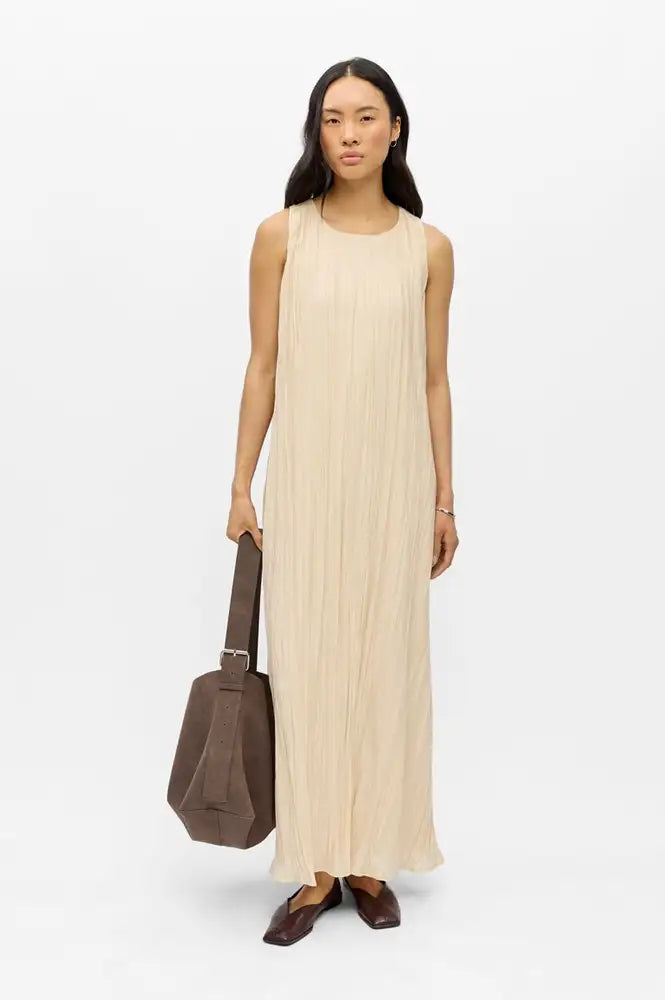 Object Mabel Macadamia Pleated Maxi Dress - The Mercantile London