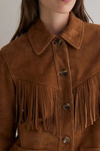 Yerse Camel Tassel Suede Jacket