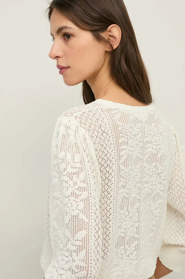 Yerse Pointelle White Knitted Top