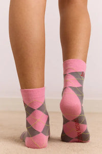Damson Madder Pink & Grey Argyle Socks