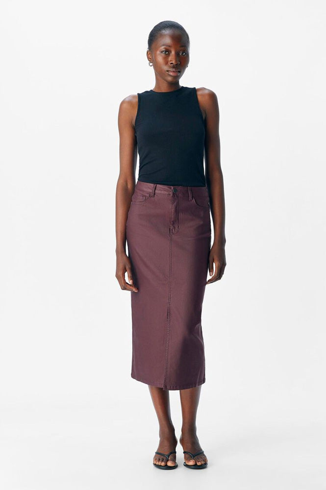 Object Naya Mauve Wine Coated Midi Skirt - The Mercantile London