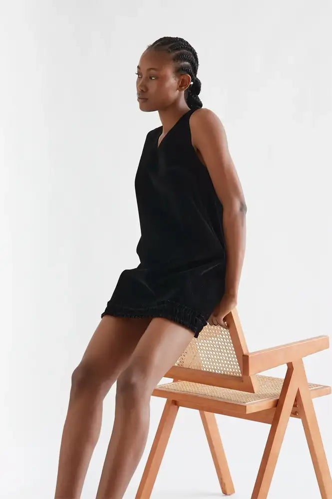 Compania Fantastica Black Velvet Short Dress