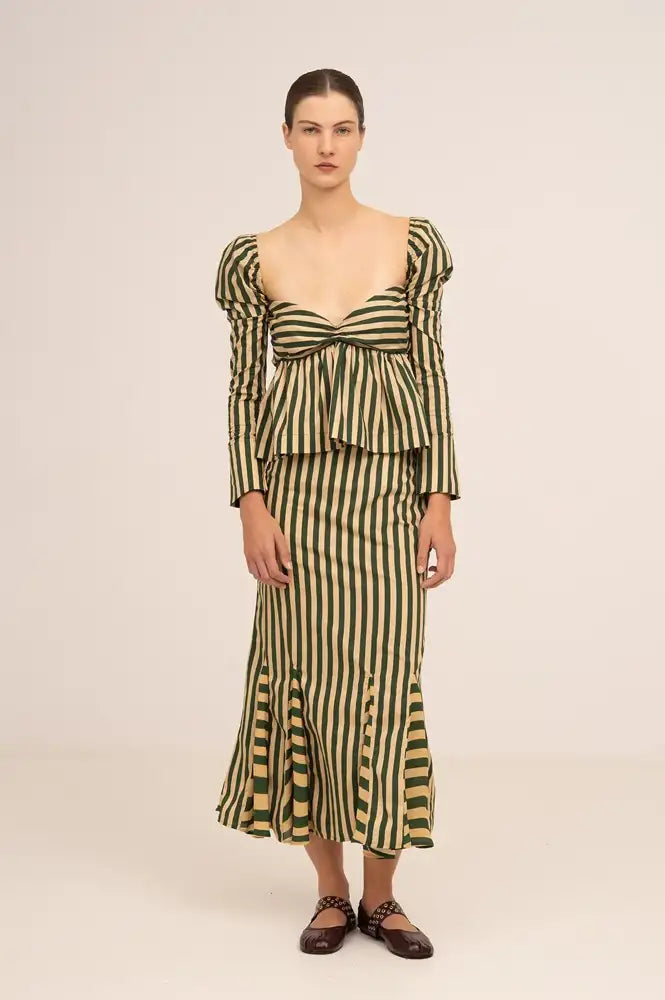 Carmen Says Garland Green Striped Top - The Mercantile London