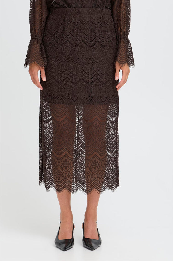 Fransa Caty Chocolate Lace Skirt - The Mercantile London