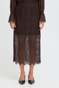 Fransa Caty Chocolate Lace Skirt - The Mercantile London