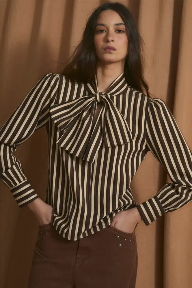 Sophie + Lucie Brown Trio Striped Blouse