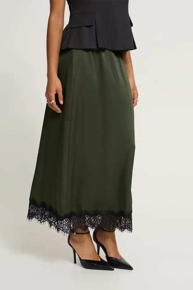 ICHI Laccie Forest Night Lace Edged Skirt - The Mercantile London