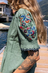 Indi & Cold Emerald Cross Stitch Embroidered Shirt
