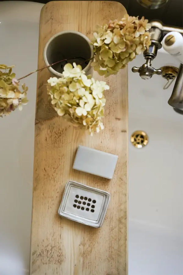 Hand Painted Taupe Breton Stripe Soap Dish - The Mercantile London