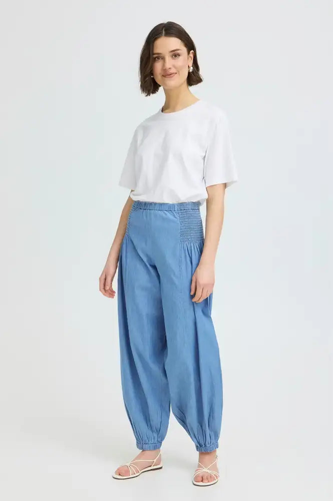 Fransa Marise Mid-Blue Denim Capri Pants - The Mercantile London