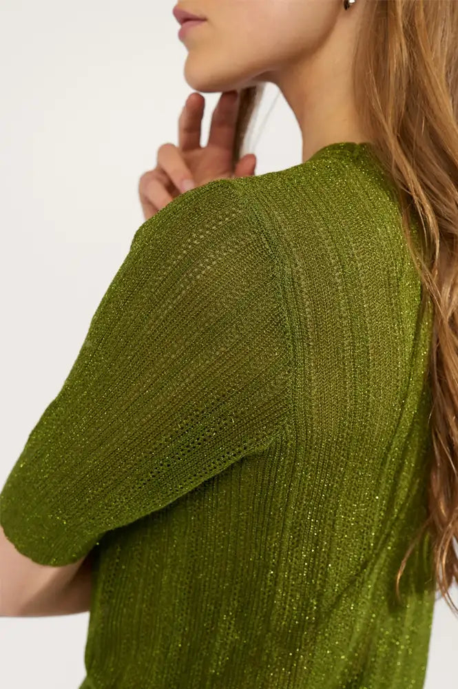Numph Misla Calla Green Short Sleeve Top