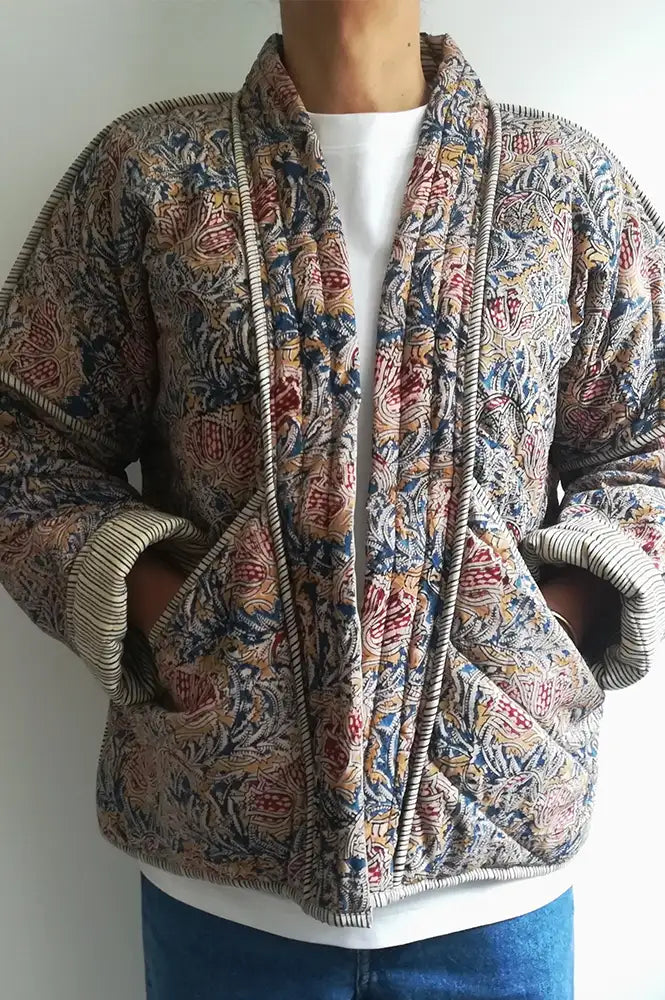 Cotton Conscious Ochre Block Print Reversible Kimono Jacket