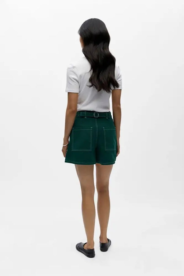Object Andrea Botanical Green Denim Shorts - The Mercantile London