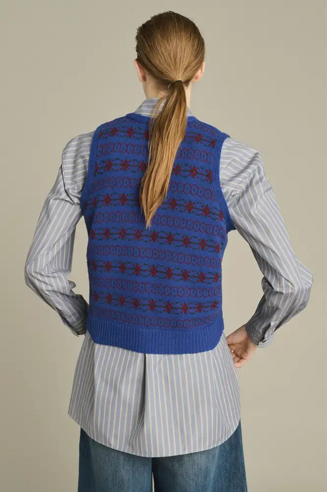 Soeur Ileana Blue And Purple Jacquard Vest