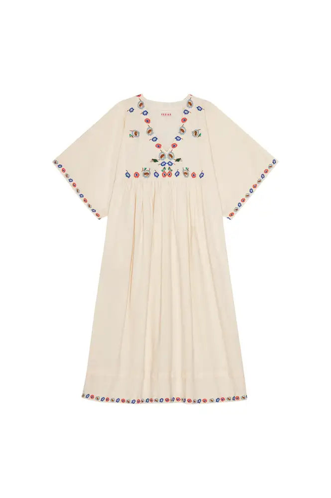 Habiba Flora Vanilla Cream Embroidered Dress
