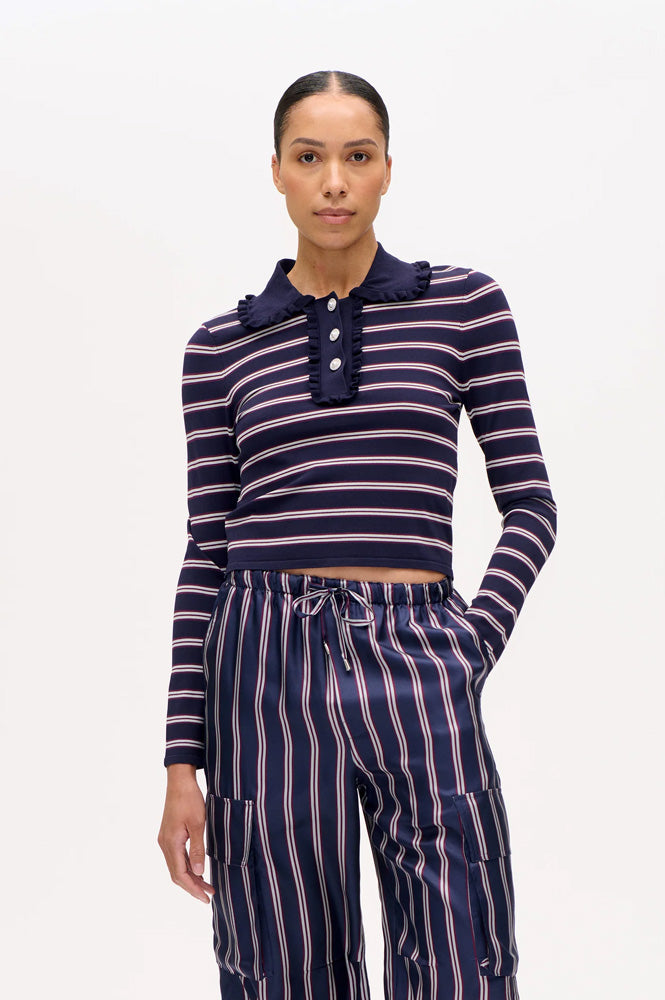 Baum Und Pferdgarten Catarin Navy And Plum Stripe Polo Top - The Mercantile London