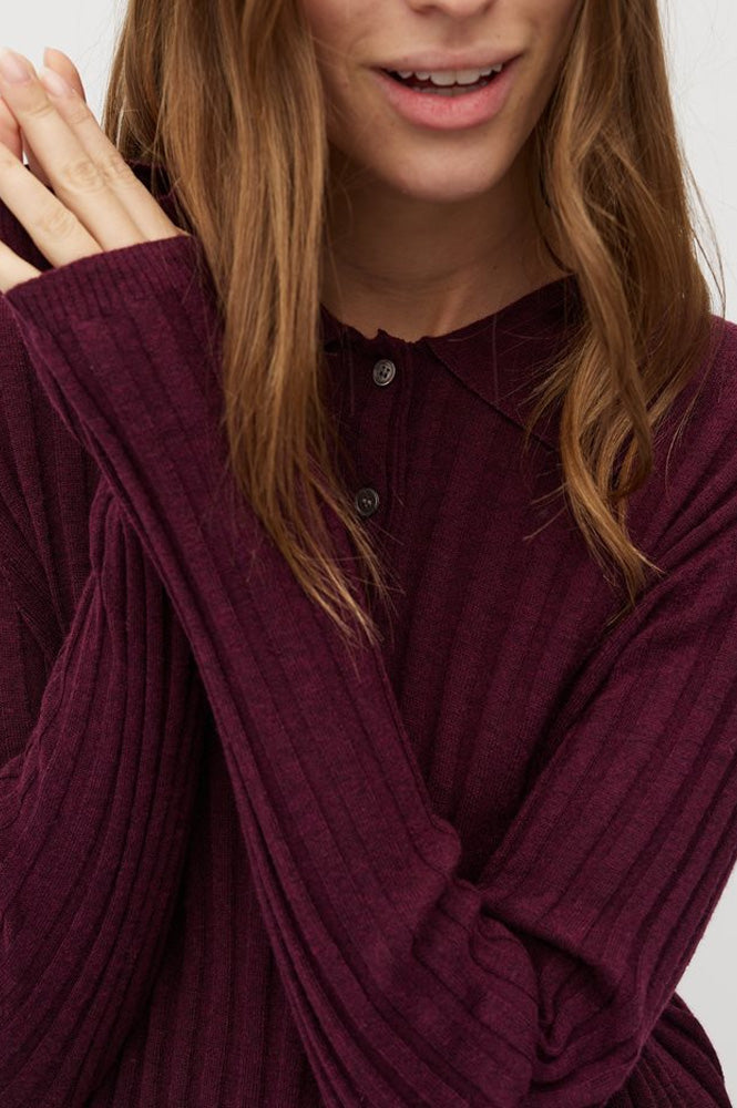 MBYM Idriana Fig Knit Polo Top - The Mercantile London