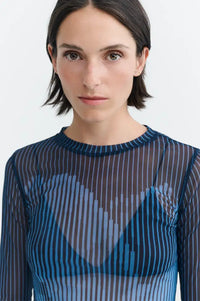 Thinking Mu Lotus Print Navy Tere Top