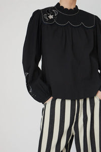 Stella Nova Black Moon And Star Embroidered Blouse - The Mercantile London