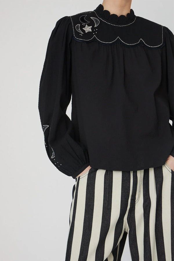 Stella Nova Black Moon And Star Embroidered Blouse - The Mercantile London