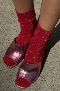Le Bon Shoppe Lurex Patterned Red & Pink Polka Dot Sneaker Socks