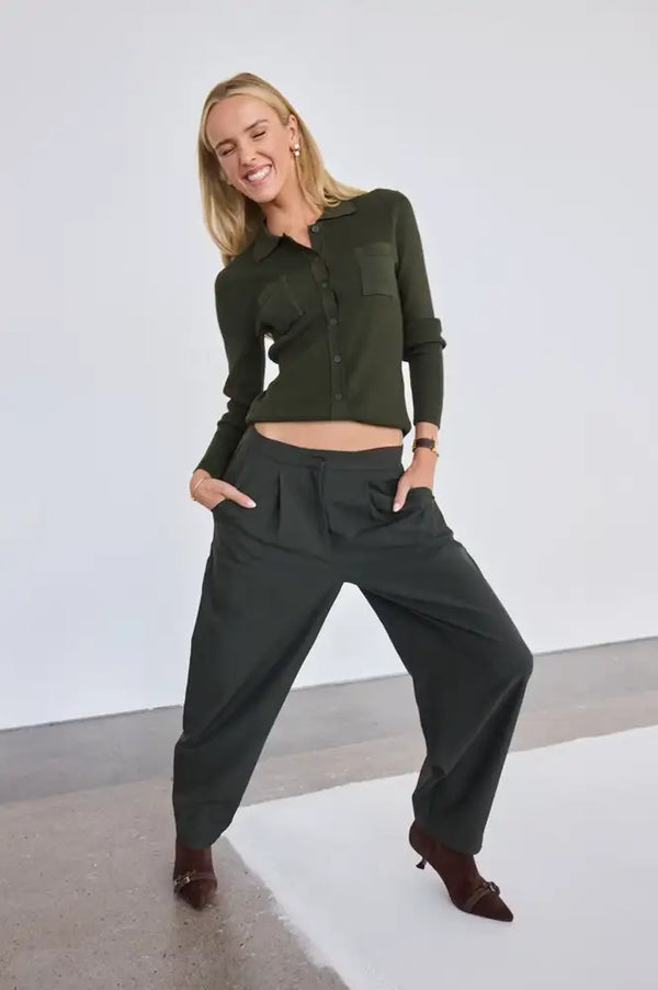 ICHI Fava Rosin Melange Barrel Trousers