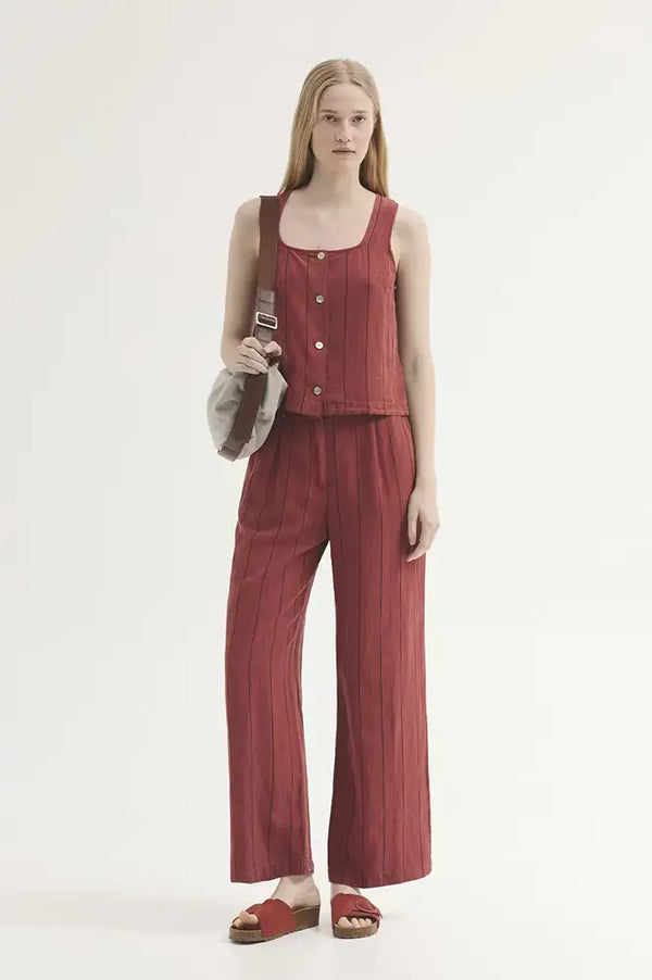 Nice Things Terracotta Striped Trousers - The Mercantile London