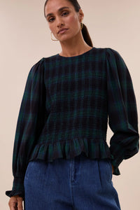 By-Bar Yena Green Tartan Check Blouse