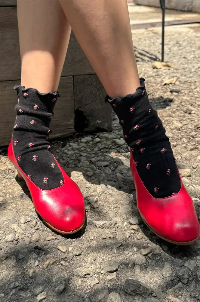 Le Bon Shoppe Black Petal Ruffle Hugger Socks