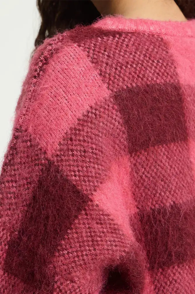 ICHI Elena Fruit Dove & Zinfadel Checked Jumper