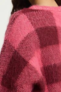 ICHI Elena Fruit Dove & Zinfadel Checked Jumper
