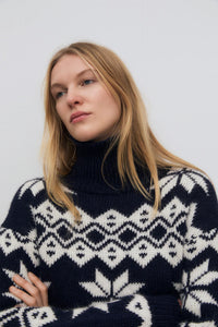 The New Society Neriana Navy Jacquard Jumper - The Mercantile London