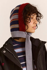 Damson Madder Grey Striped Wool Bonnet
