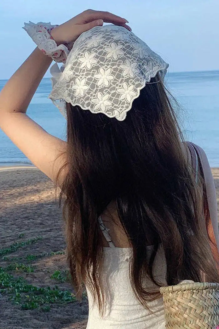 Funkyrel Nella White Floral Lace Headscarf - The Mercantile London