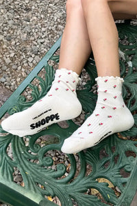Le Bon Shoppe Cream Petal Ruffle Hugger Socks