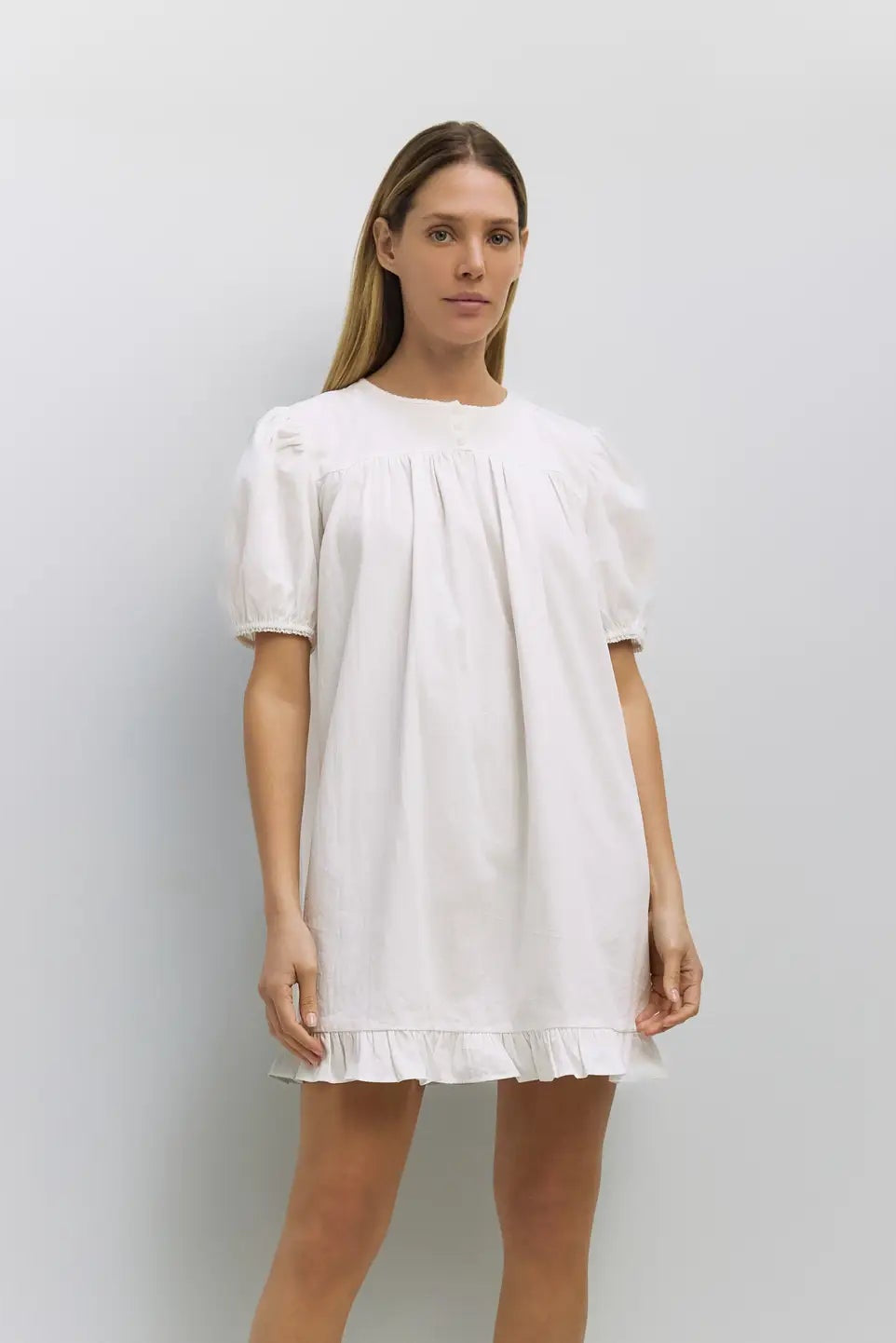 Mod Ref Frankie White Babydoll Ruffle Dress