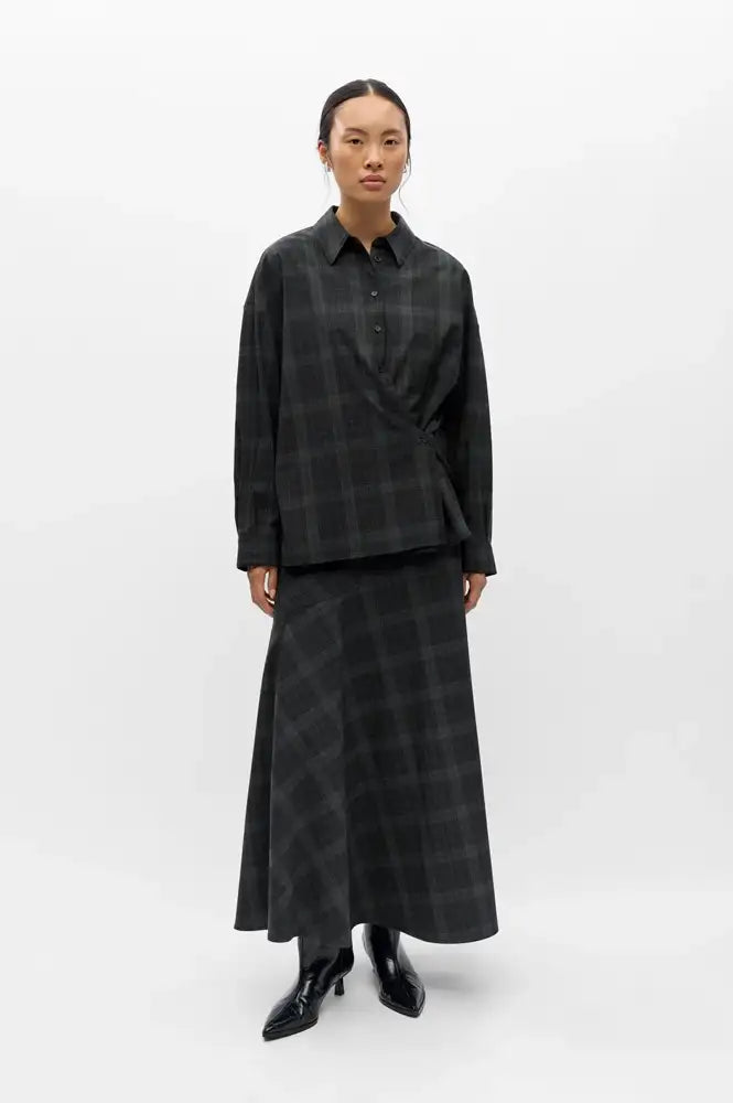 Object Diena Gunmetal Check Maxi Skirt
