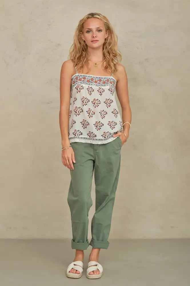 M.A.B.E Stella Ecru And Rust Print Camisole