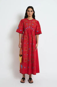 Sophie + Lucie Poppy Red Embroidered Dress - The Mercantile London